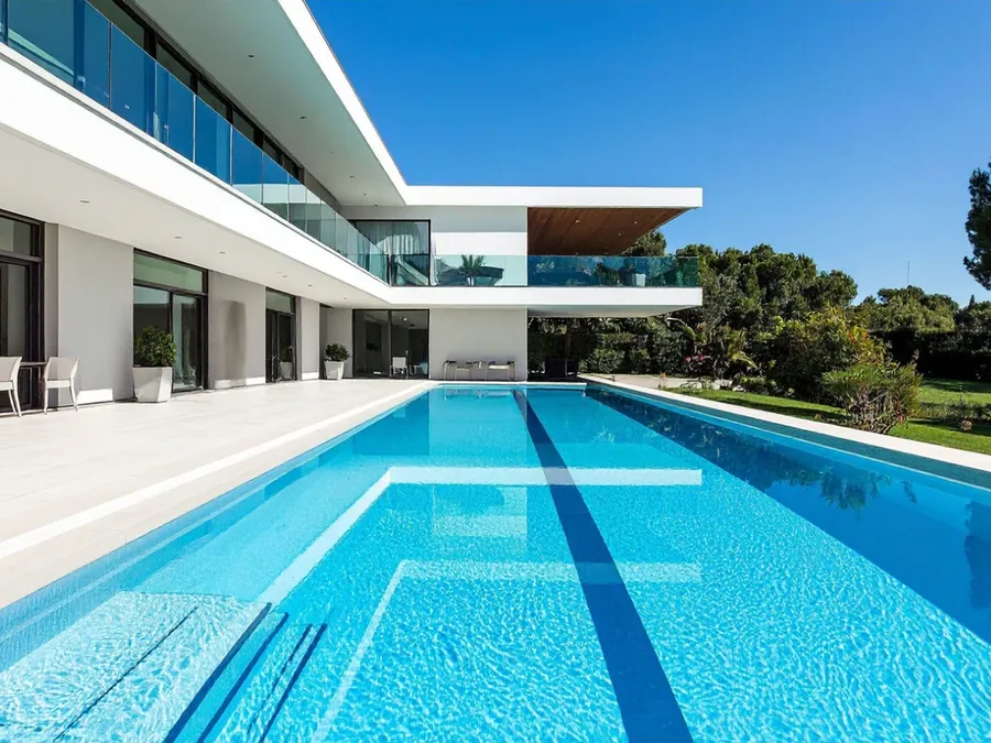 Painted modern home with pool