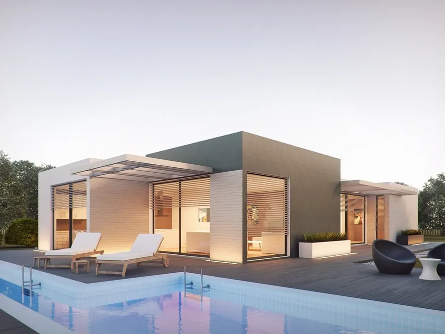 Weatherboard pavilion by a pool